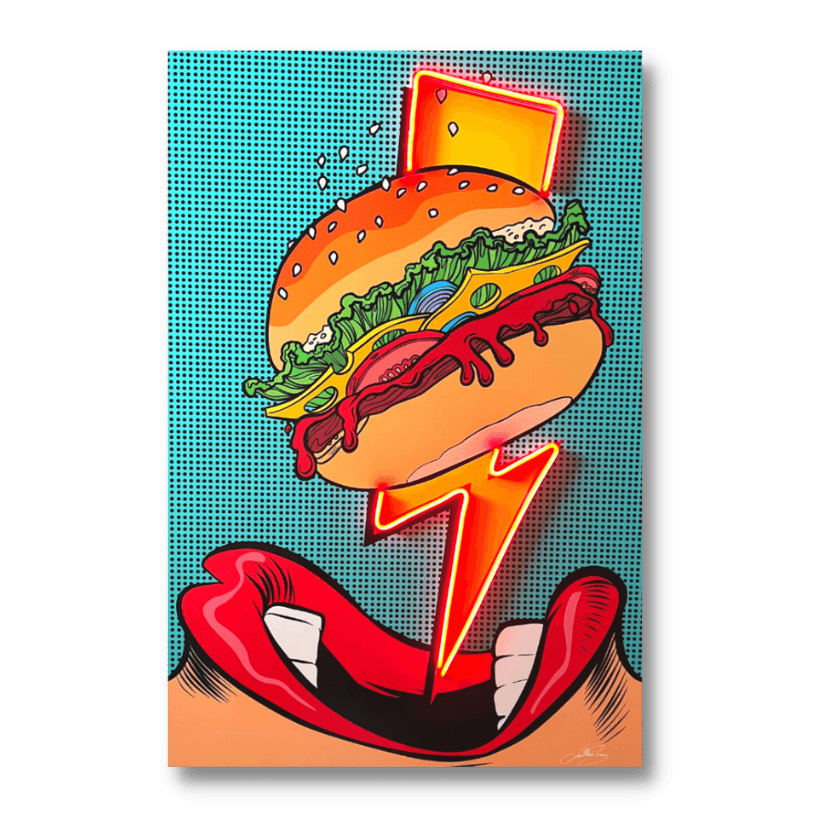 Red Flash Burger Pop Art | Led Wall Art for wholesale on Faire1