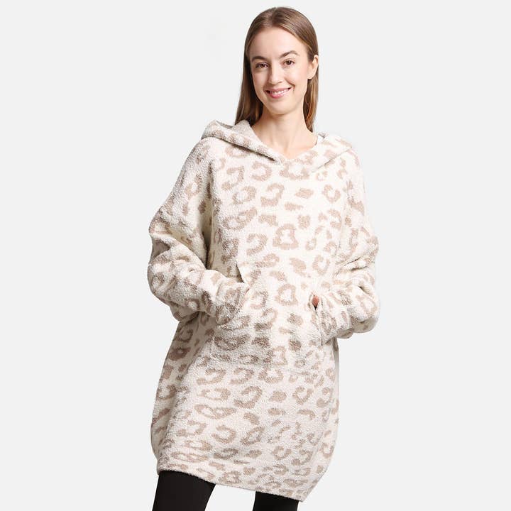 Fashion City - Wholesale Hoodie - Women's - Leopard Print Soft Hooded Snuggie w Pocket