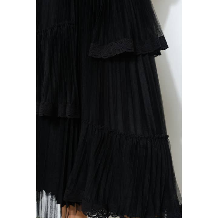 INA - Vente Jupe – femme - Jupe midi superposée élégante avec bordure en dentelle transparente7