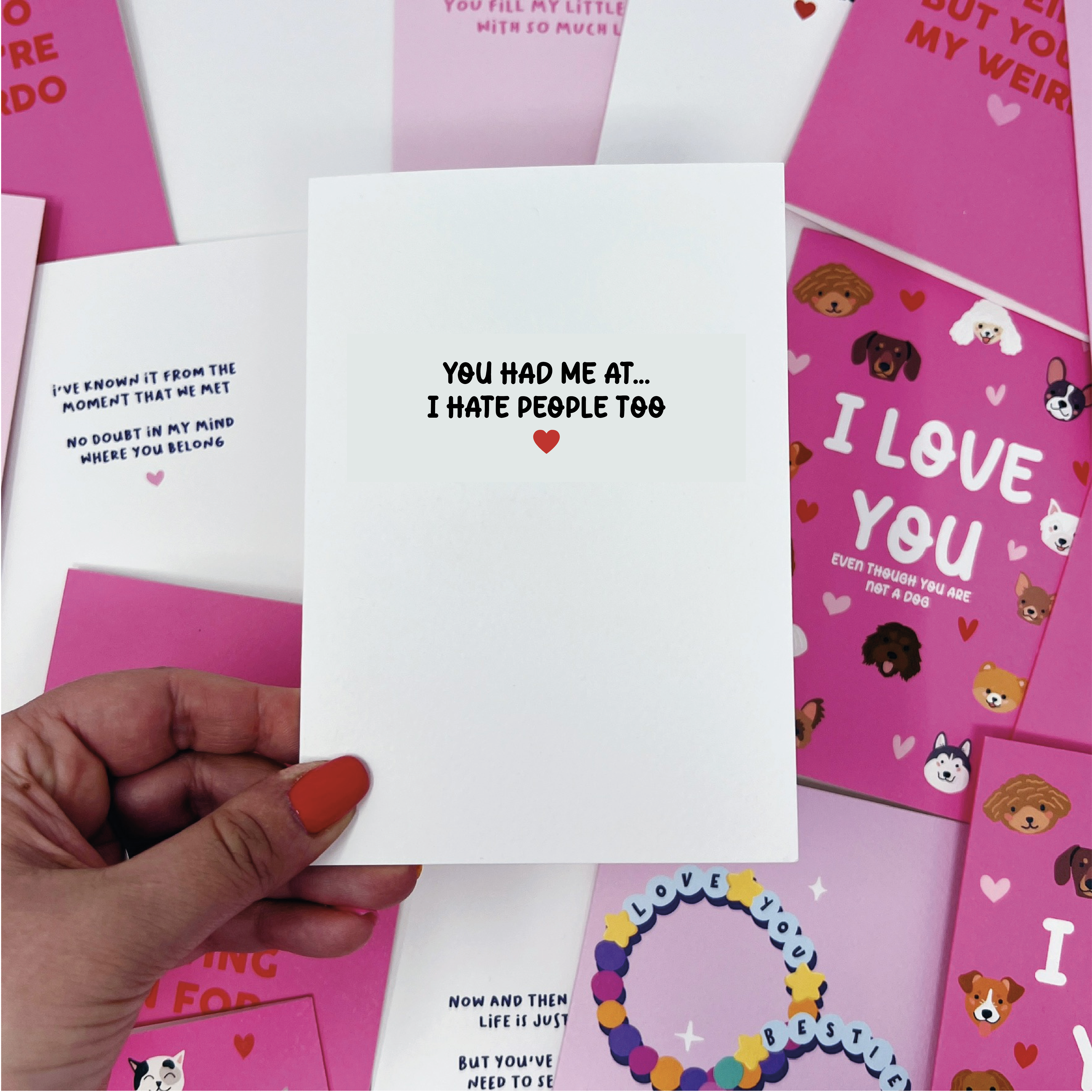 Xoxo Designs by Ruth - Venta al por mayor Tarjetas de amor - Me conquistaste con "Yo también odio a la gente" tarjeta2