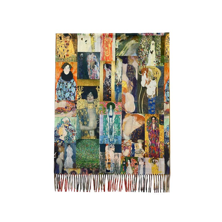 Multi Picasso Woman In Red Art Print Reversible Wool Tassel Scarf for wholesale on Faire1