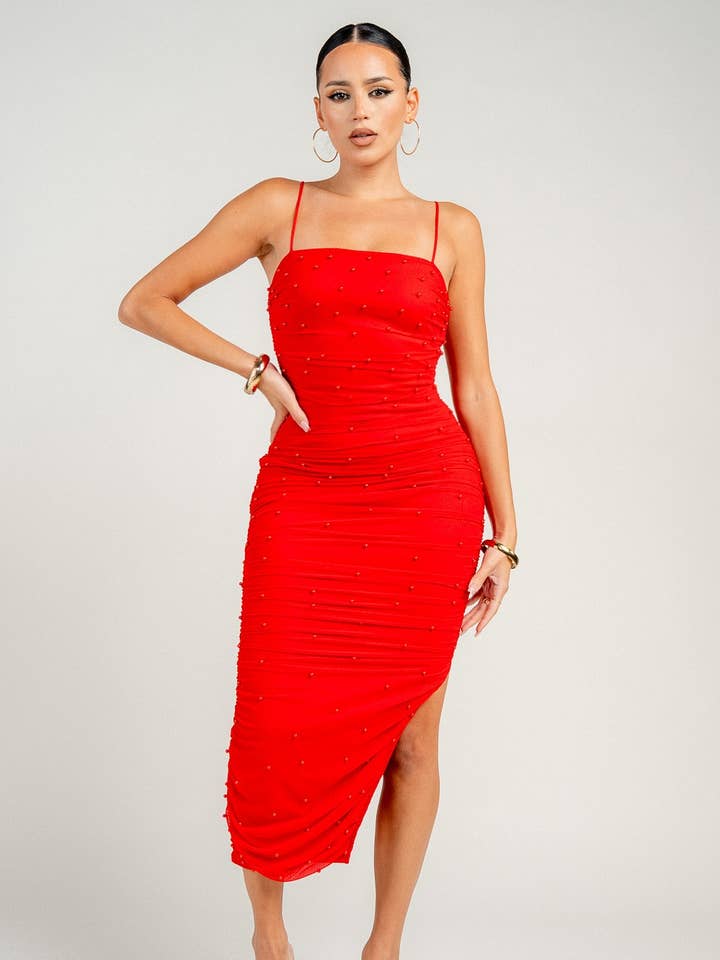 PD73715N LONG MESH PEARL MIDI DRESS for wholesale by PRIVY