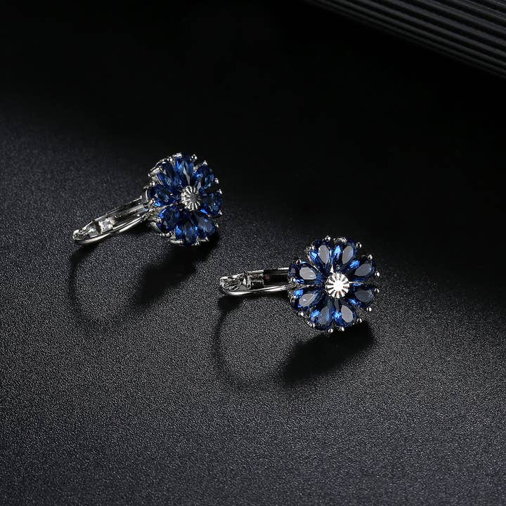 Amy and Annette - Wholesale Dangle Earrings - Multi-Color Flower Drop Leverback Earrings with Swarovski Crystals