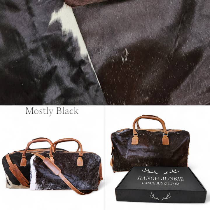 Ranch Junkie - Wholesale Weekender Bag - Women's - Large Genuine Cowhide Weekender Duffel Black Highlands Duffel2