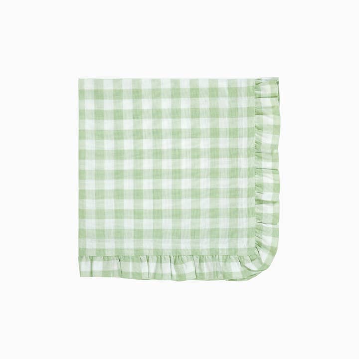 Trudie - Wholesale Dinner & Cloth Napkin - Green Gingham Ruffled Dinner Napkin - Set of 4