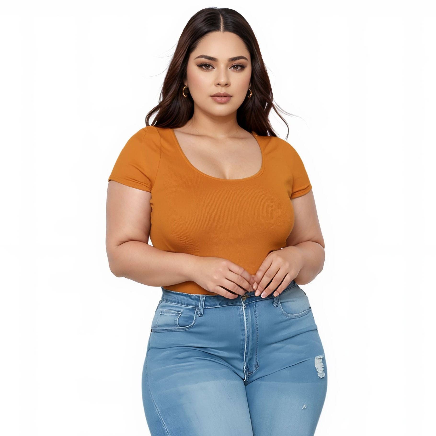 Robin K - Wholesale Bodysuit - Women's - Pleione Plus Size Women's Ribbed Funnel Bodysuit1