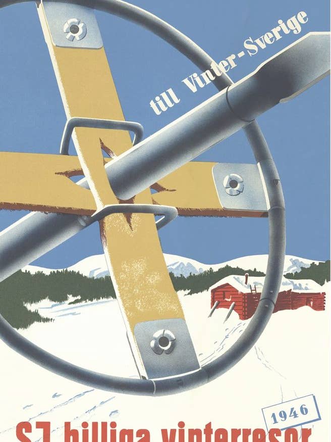 A ski pole and Winter Sweden, Postcard for wholesale by Come to Finland