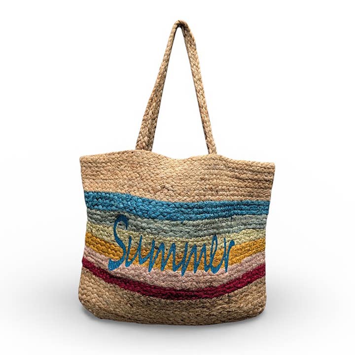 Horizon Stripes Pattern Pure Jute Beach Shopper Bag for wholesale by Chloe & Lex