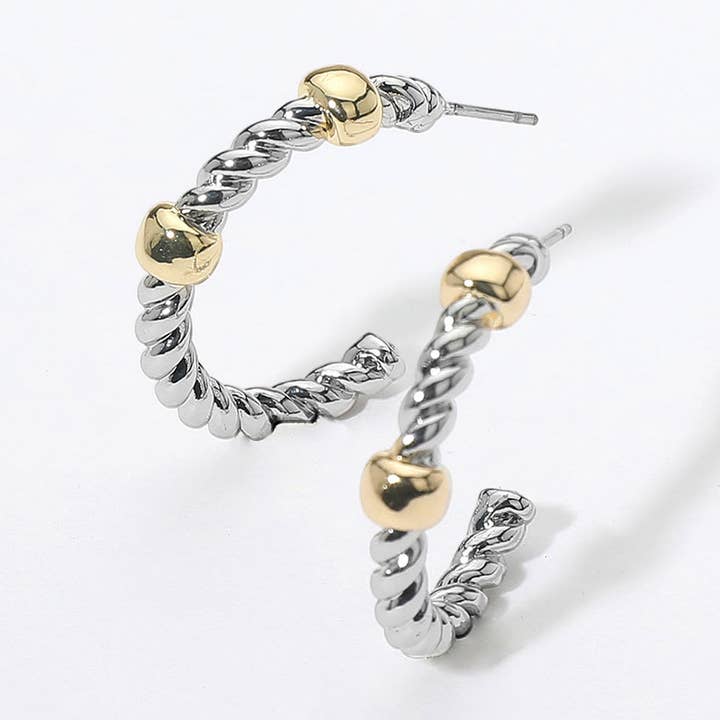 14K Gold Plated Two Tone Textured Hoop Earrings for wholesale by Sensibling Corp.