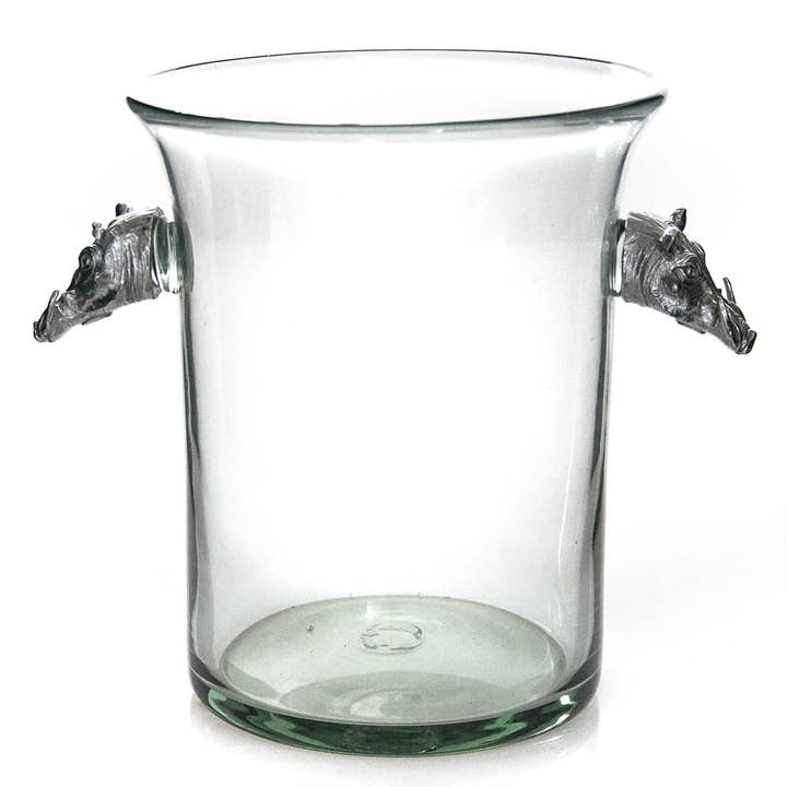 Hand-Blown Ice Bucket Warthog Pewter Handle for wholesale by Maisie Grace Designs