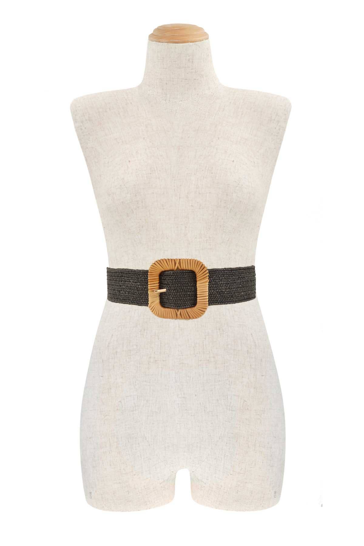 anbfashion - Wholesale Belt - Women's - STRAW WRAPPED ROUND RECTANGLE ELASTIC BELT DB12174