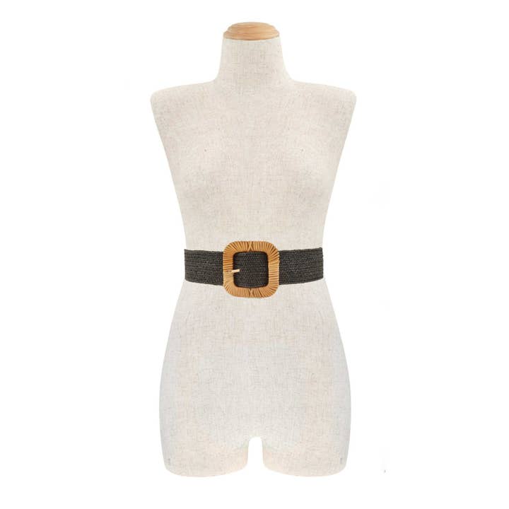 anbfashion - Wholesale Belt - Women's - STRAW WRAPPED ROUND RECTANGLE ELASTIC BELT DB12174