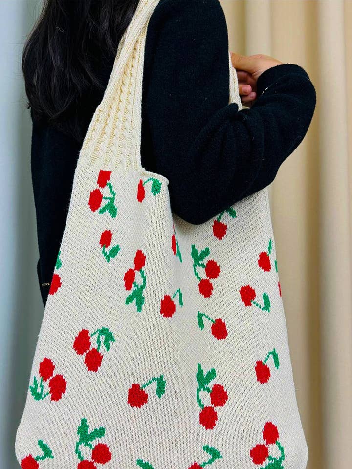 ..SI-27209 Sac fourre-tout en crochet tricoté à motif cerise 0611 pour la vente par 42POPS