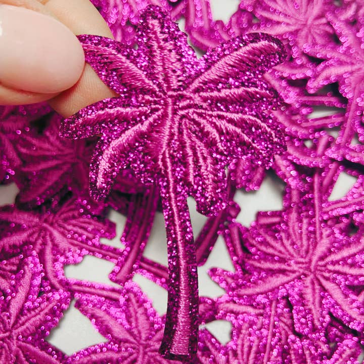 TEELUX - Wholesale Patch - 2.5" Pink Palm Tree glittery - Embroidered Hat Patch
