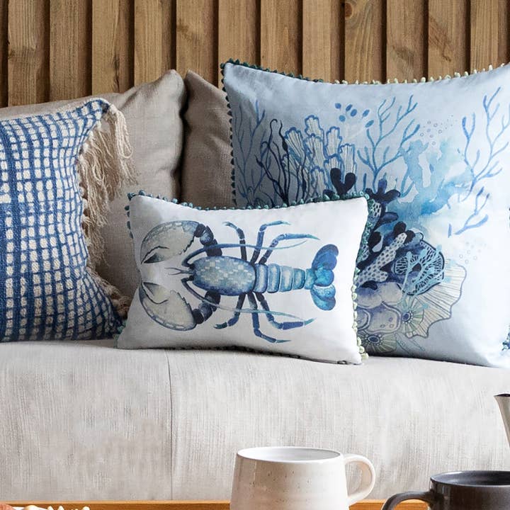 Gerroa Small Printed Cushion Cobalt for wholesale by Riva Home