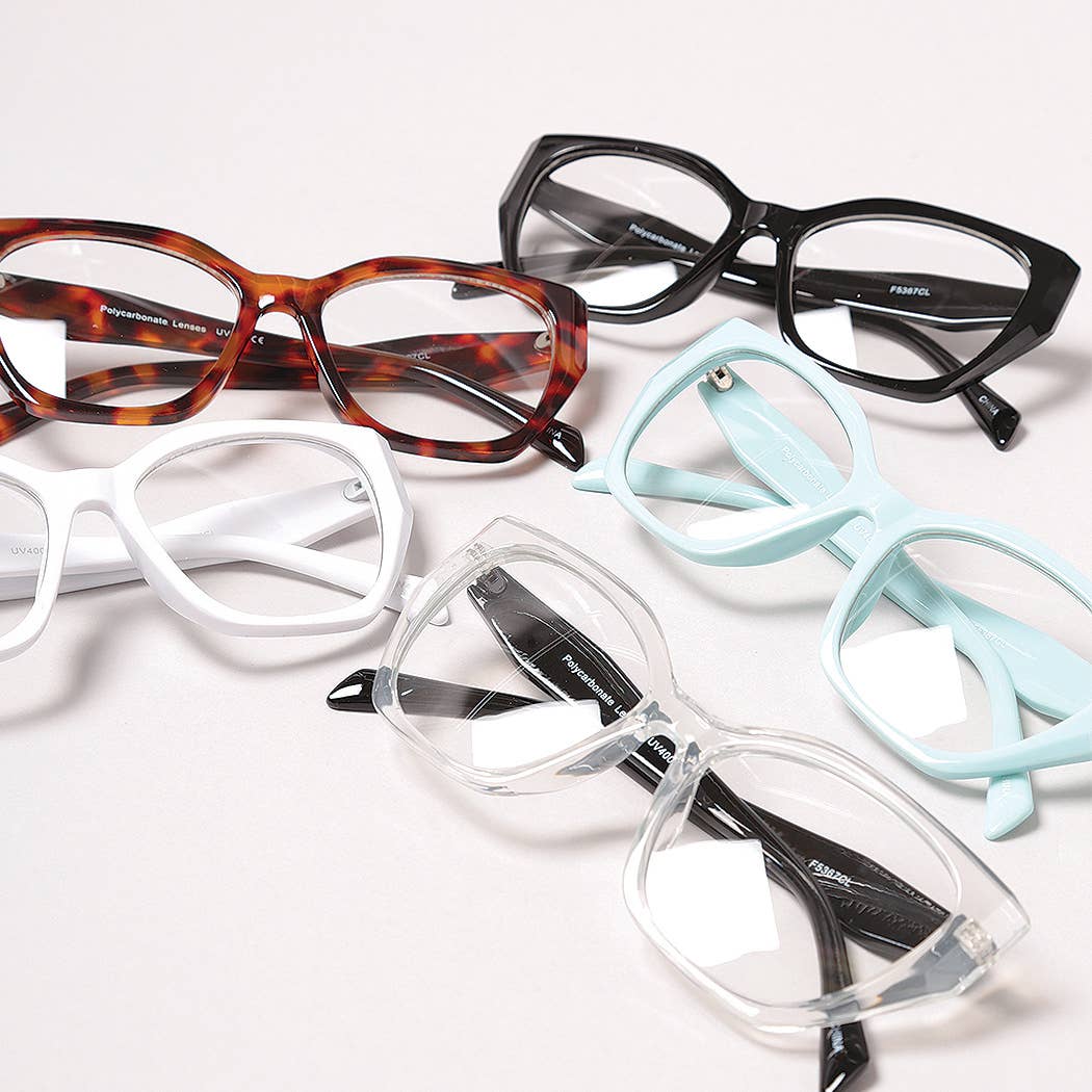 12 VERSCHILLENDE KLEUREN Modieuze bril met helder montuur en heldere lens voor groothandel op Faire2