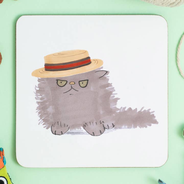 Dessous de verre Cat In Boater Hat pour la vente par Jo Clark Design