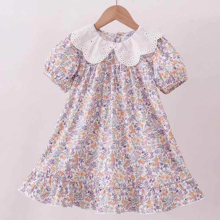 Purple floral lace ruffle dress for wholesale by Aspen Rain Boutique