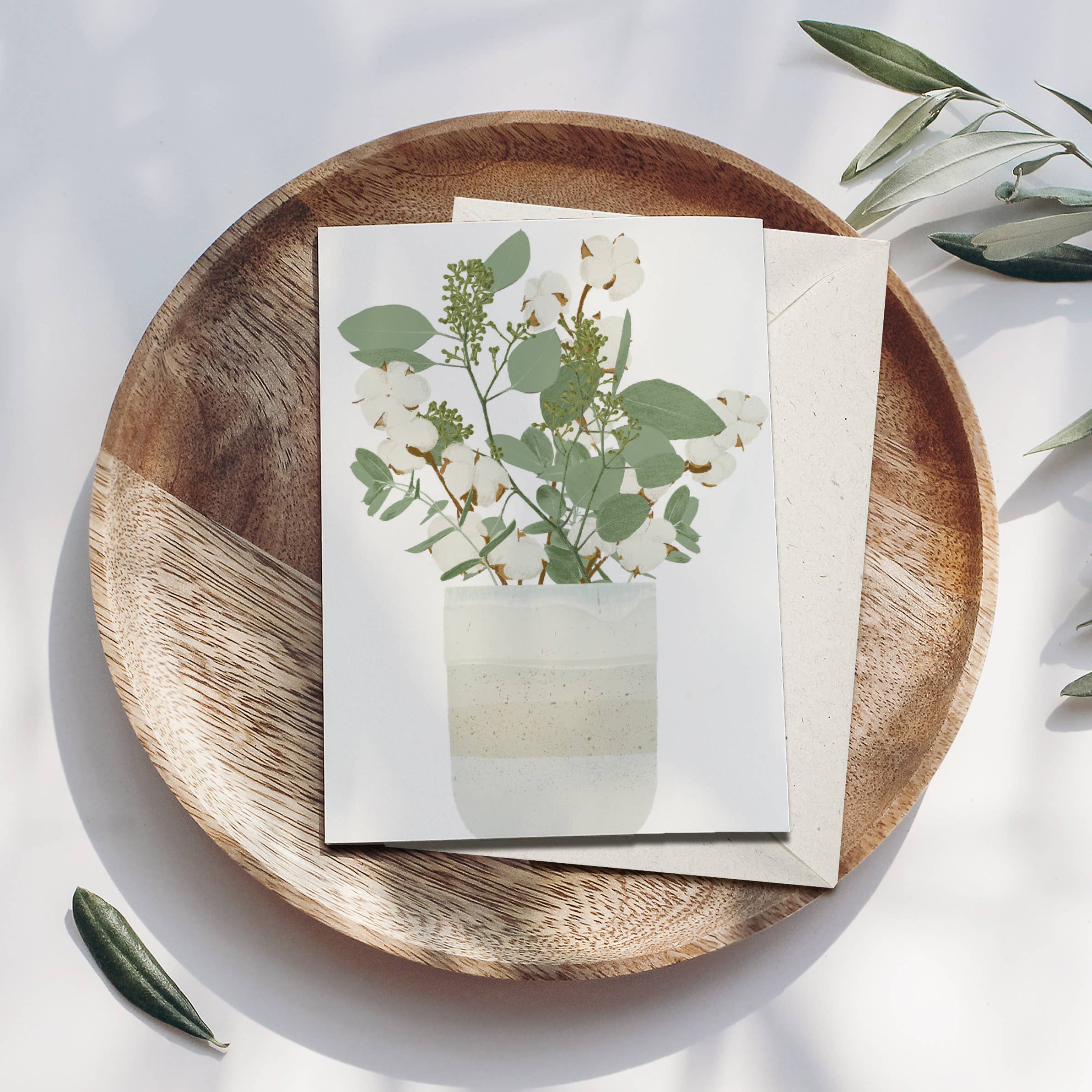 Wildblumen Atelier - Wholesale Wedding Card - Folded card: vase, eucalyptus, cotton, with envelope, FSC1