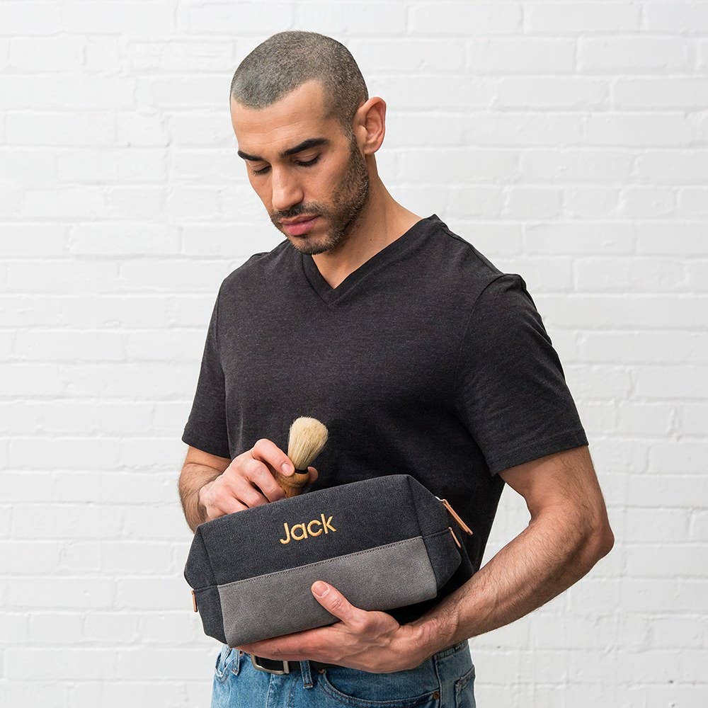 Weddingstar Inc. – Engroshandel Toilettaske - Herre – Toilettaske til mænd i sort og grå lærred3