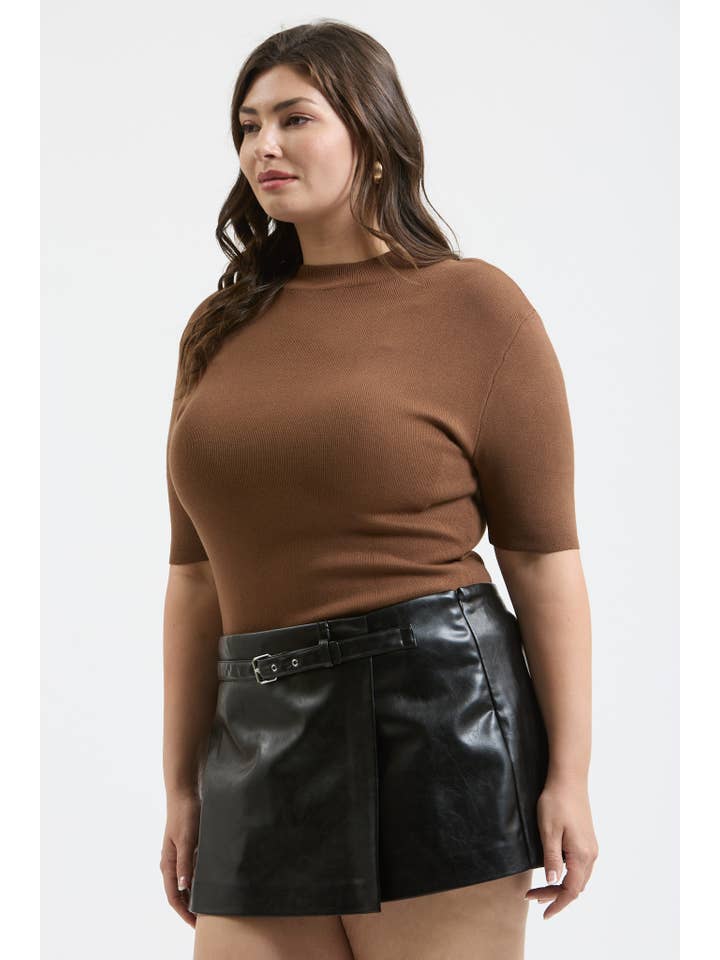The Workshop Studio - Wholesale Knit Top - Women's - PLUS SHORT SLEEVE MOCK NECK SWEATER KNIT TOP