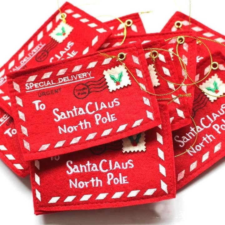 Red Letters to Santa Ornament, Envelope Ornament that opens for wholesale on Faire