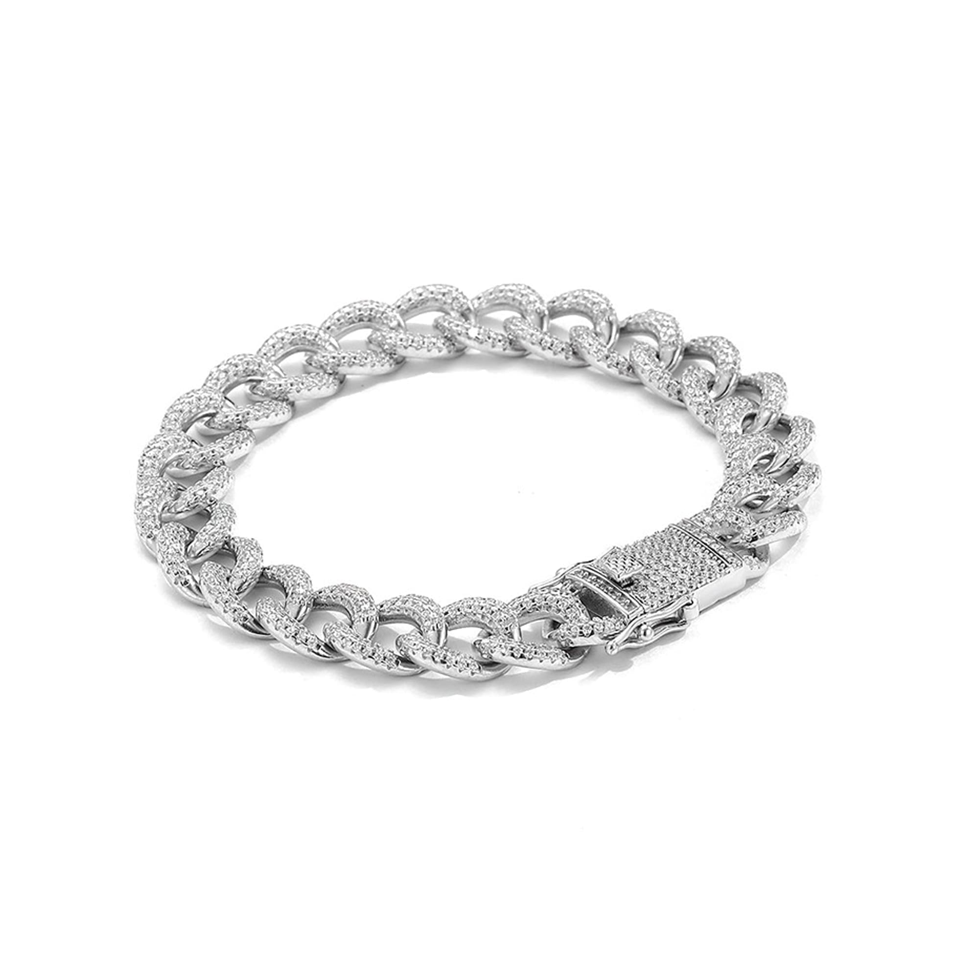 Sparkile - Vente Bracelets maillon et chaîne - Collier chaîne cubain 10 mm en moissanite pavé sur argent sterling 9253
