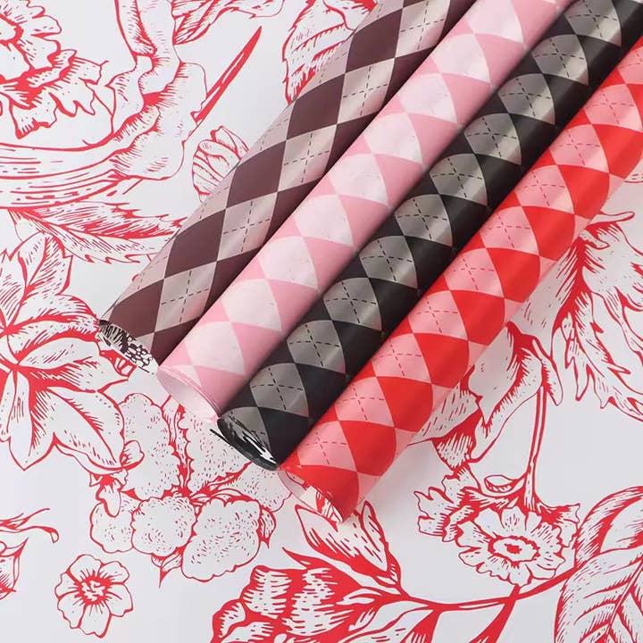 Checked Vintage Flower Wrapping Paper (20pcs/bag) for wholesale by Elegant Design Supply