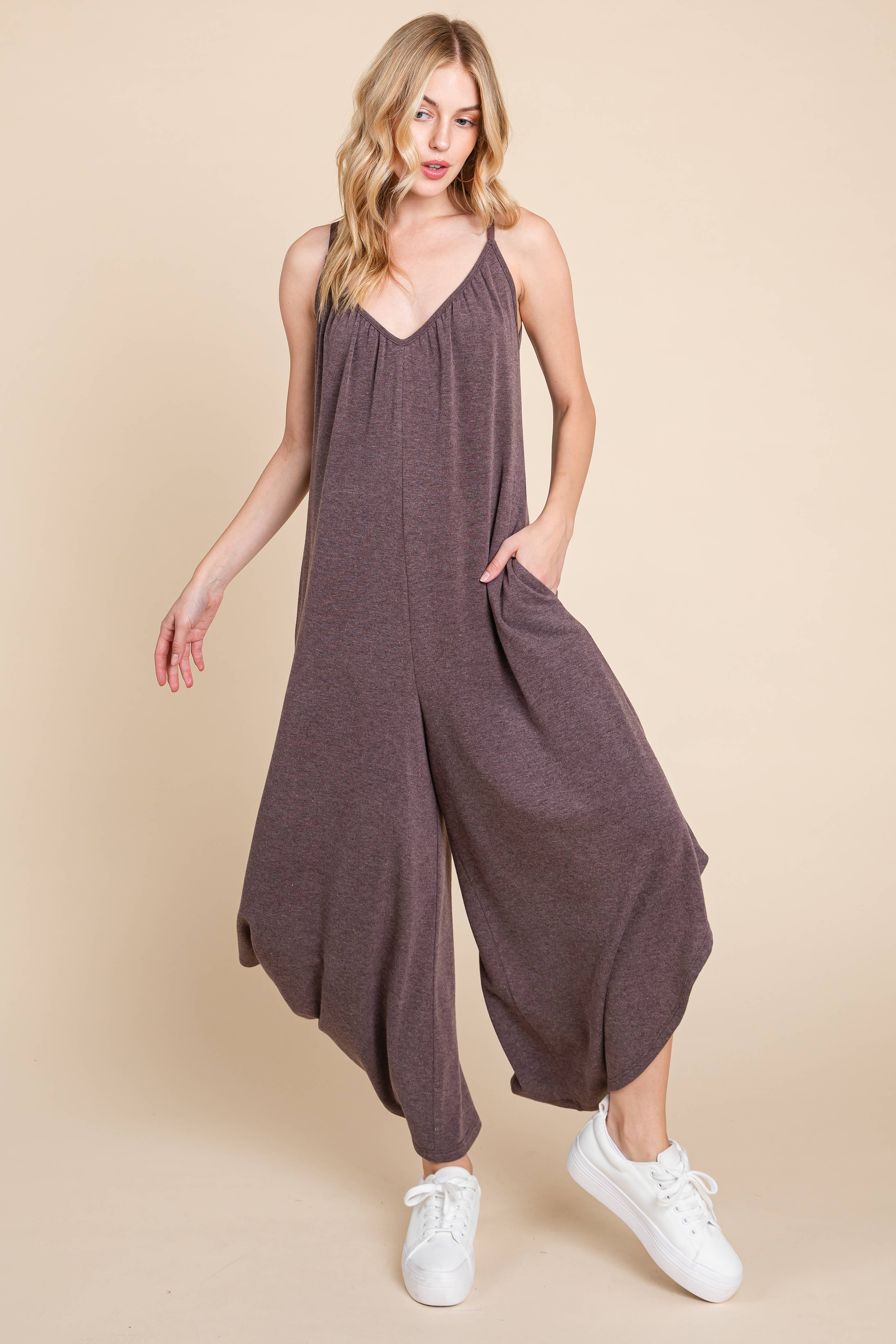 Emerald Collection - Wholesale Jumpsuit - Women's - ETR-8156-PL Plus Size Solid French Terry Wide Leg Jumpsuit19