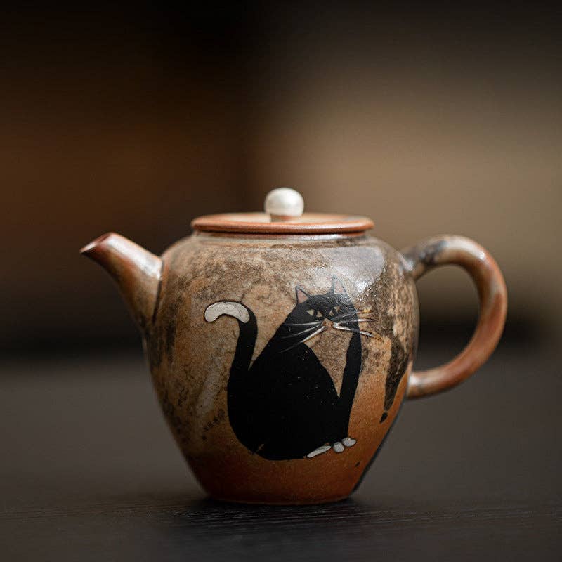 Gohobi （We cover U.S. import duties） - Wholesale Tea Pot - Gohobi Handmade Black Ink Hand-painted Cat Teapot 0022