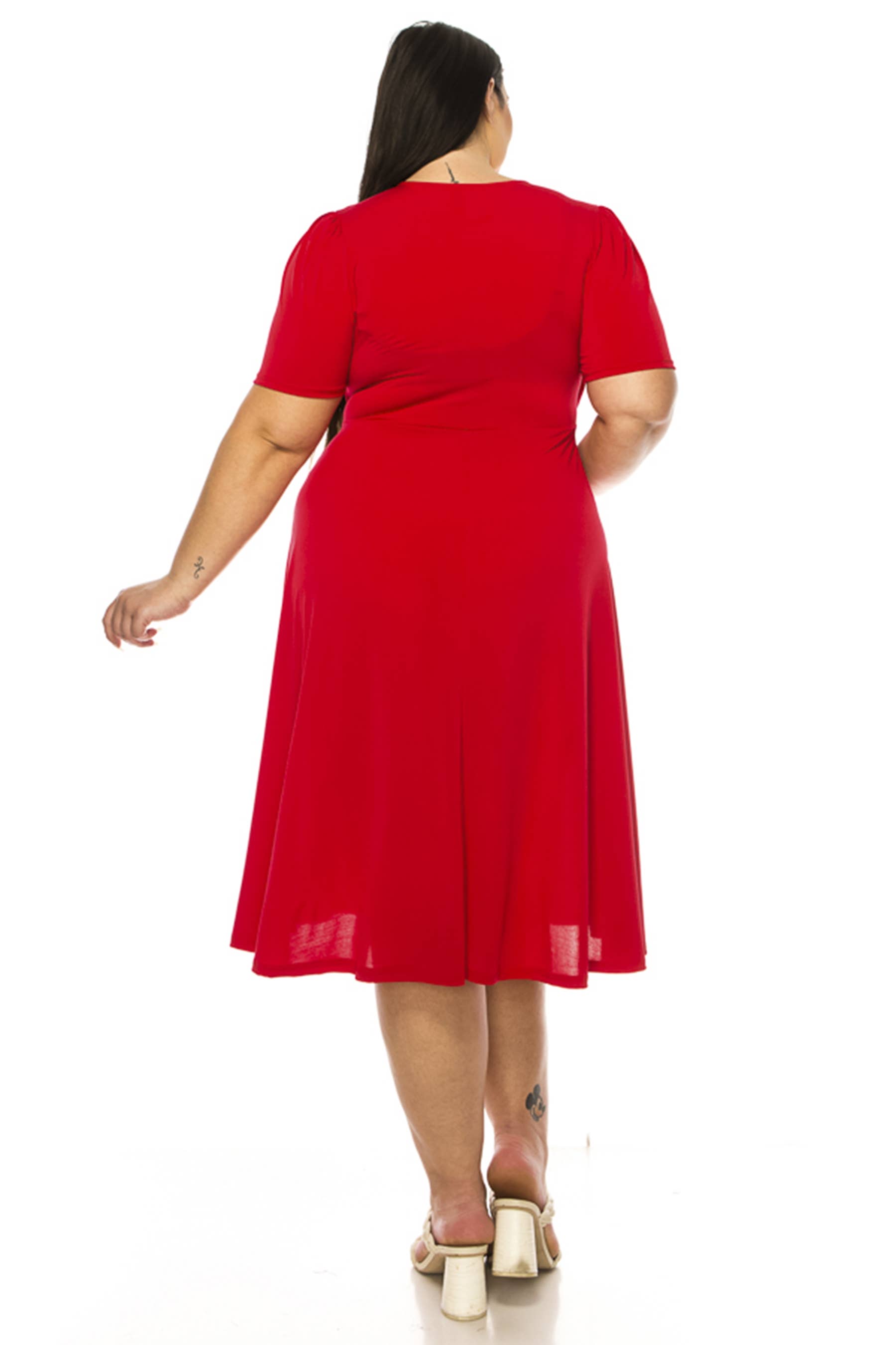 MOA COLLECTION – wholesale Dress – Women's – Women's Plus Solid Faux Wrap Dress with Deep V-Neck17