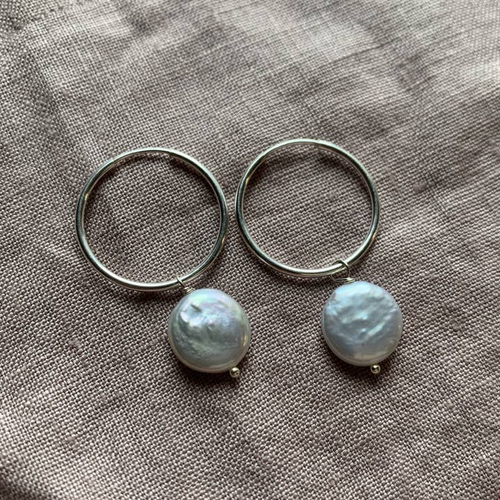 Brenda Hoops | Cream Pearls & Silver for wholesale by Naked Sage