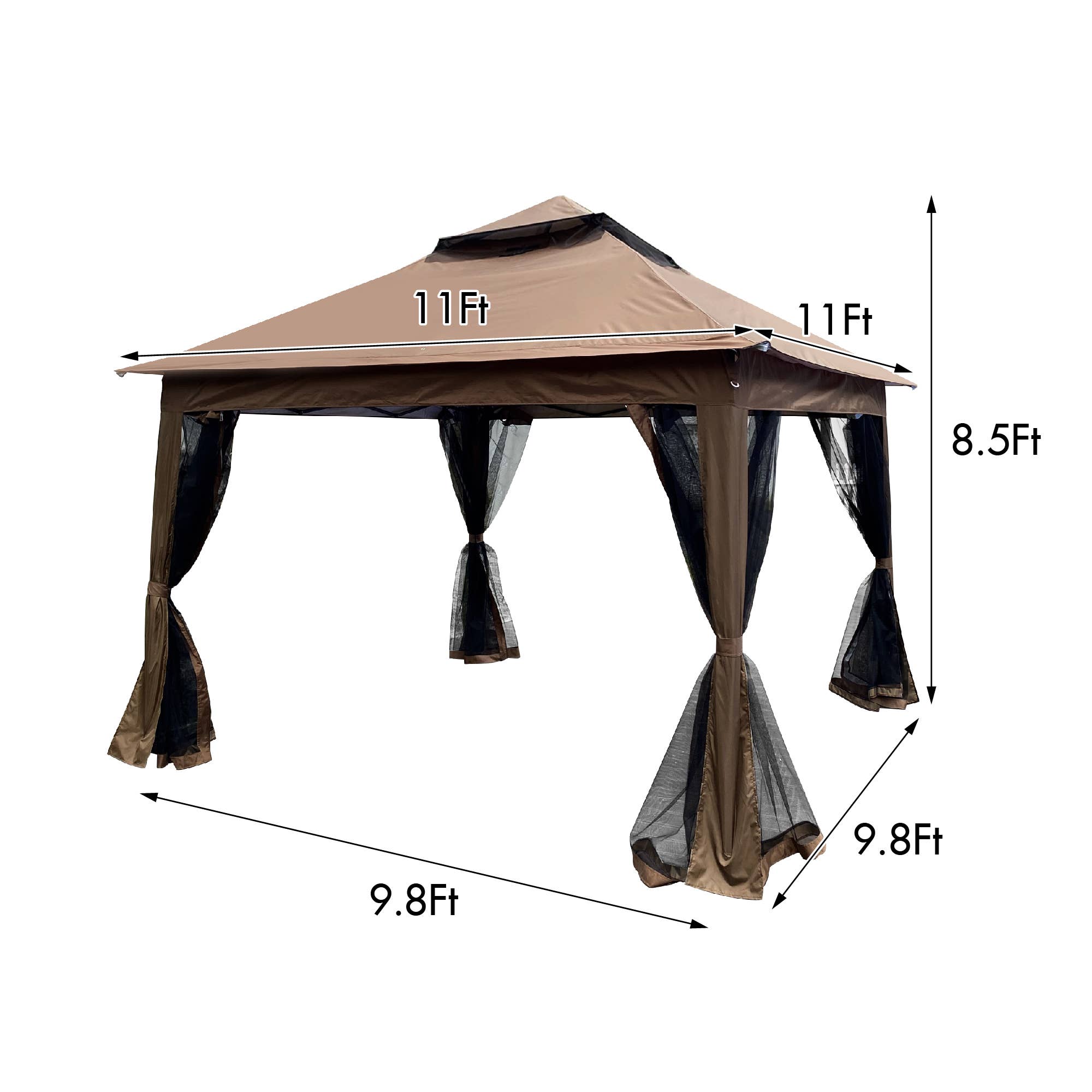 Brown Outdoor 11x11Ft Pop Up Gazebo Canopy w/Removable Netting for wholesale on Faire6