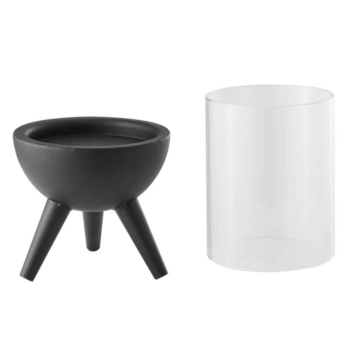 Danya B – wholesale Candle holder – Molta Modern Black Metal Pedestal and Glass Candle Holder1