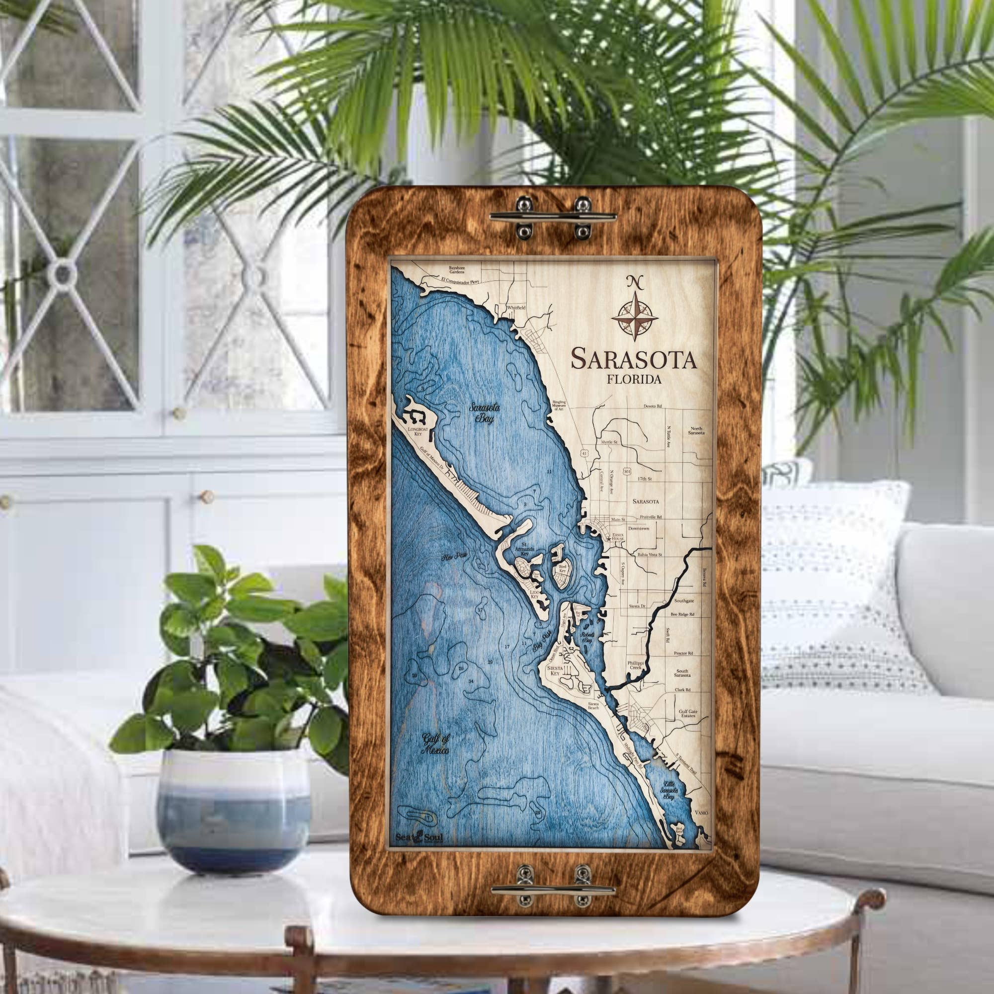 Sea & Soul Nautical Chart Art – Großhandel Serviertabletts – Küsten-Florida Nautische 3D-Holzkarte Serviertablett & Wandkunst19