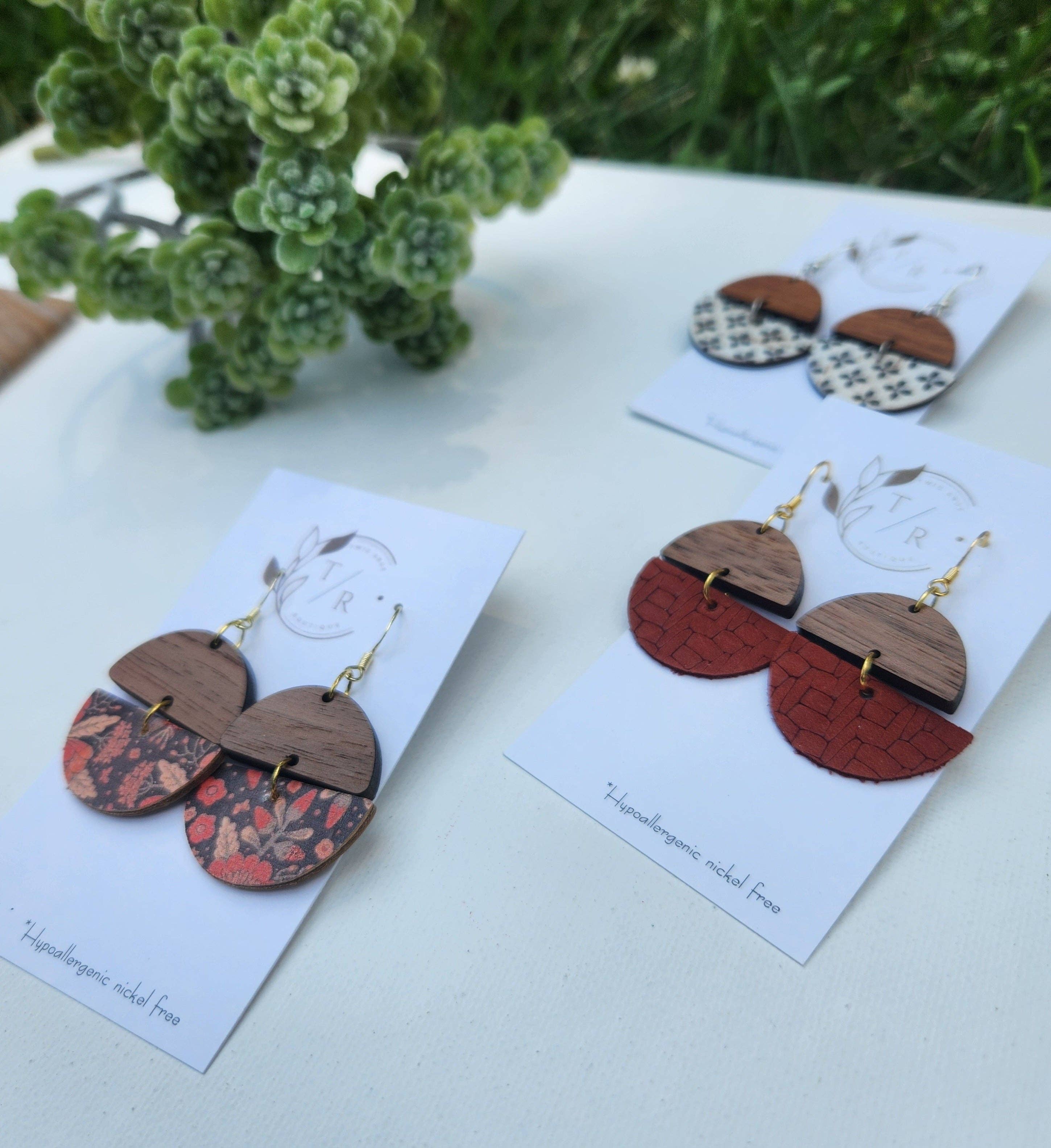Twig & Rue boutique - Wholesale Dangle Earrings - Ellis| Genuine leather and wood dangles3