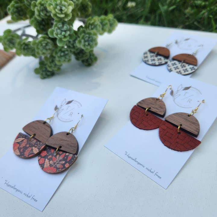 Twig & Rue boutique - Wholesale Dangle Earrings - Ellis| Genuine leather and wood dangles3