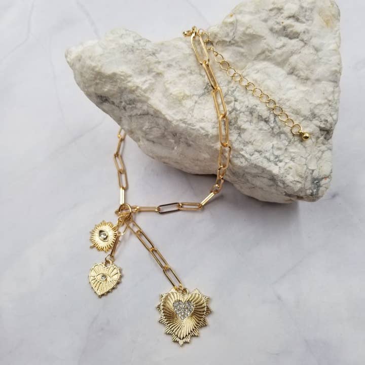 Crystal Eyes and Heart Cascade Necklace for wholesale by The Pretty Jewellery