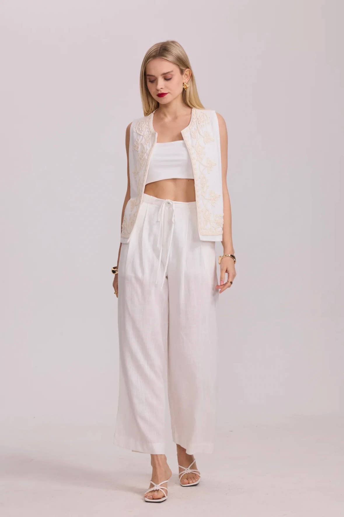 Frime - Wholesale Pants - Women's - Wide-leg pants in cotton and linen - 24314