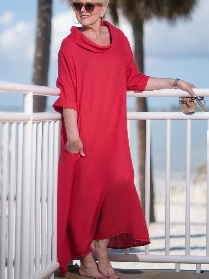 TINA Stephens Italy/Tees By Tina – wholesale Dress – Women's – Mara Cowl Neck Linen Maxi Dress (DQ103)14