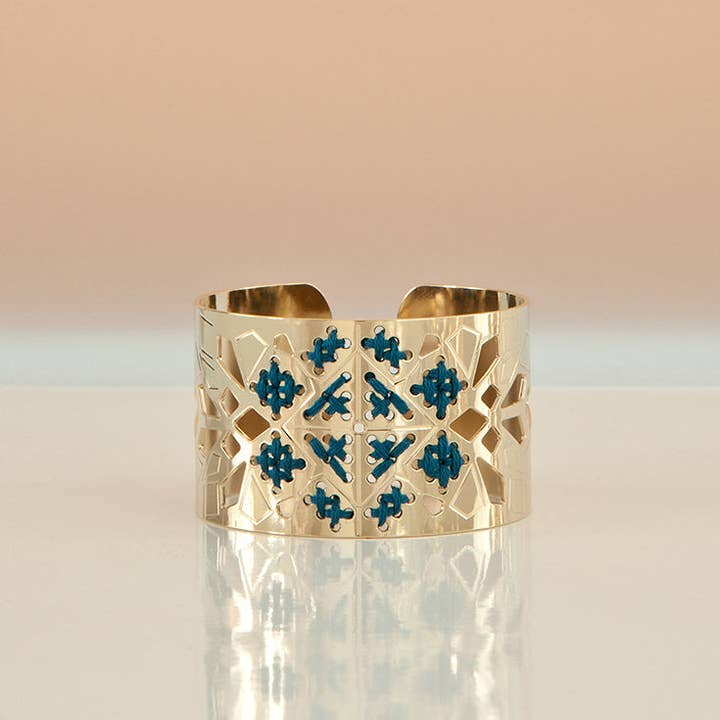 CAMILLE ENRICO - Wholesale Cuff Bracelet - ADRAR gold and colored cotton adjustable cuff1