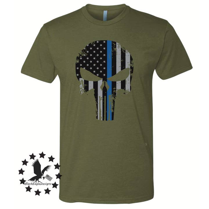 Thin Blue Line Punisher Totenkopf für den Großhandel von Black Eagle Apparel
