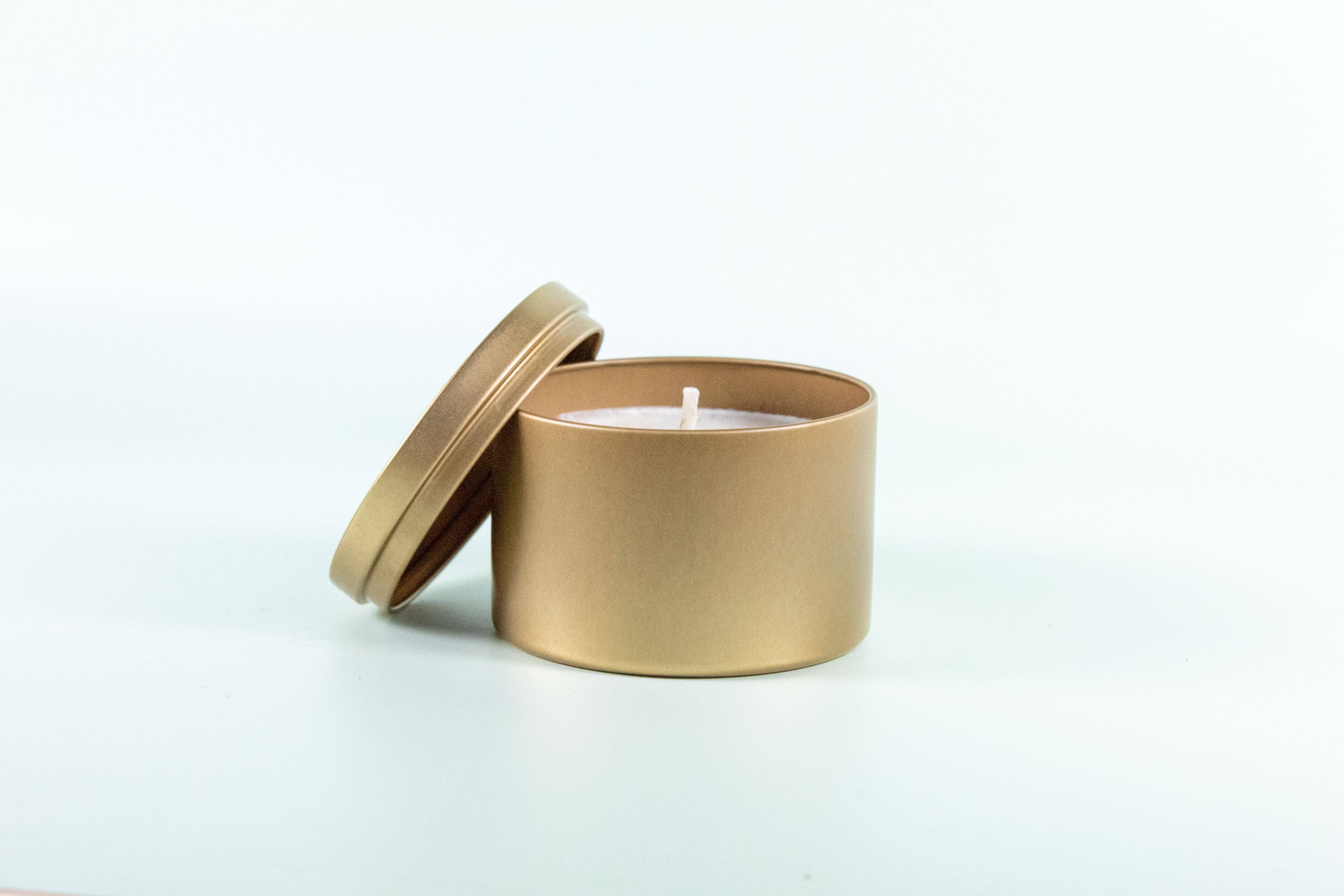 Unplug Soy Candles - Wholesale Travel candles - NO LABEL - Matte Gold 7oz Candle - Travel Tin Soy Candle1