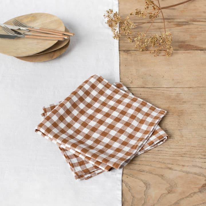 MagicLinen (We handle U.S. import procedures for you) - Wholesale Dinner & cloth napkin - Cinnamon gingham linen napkin set of 2 | Table decor2
