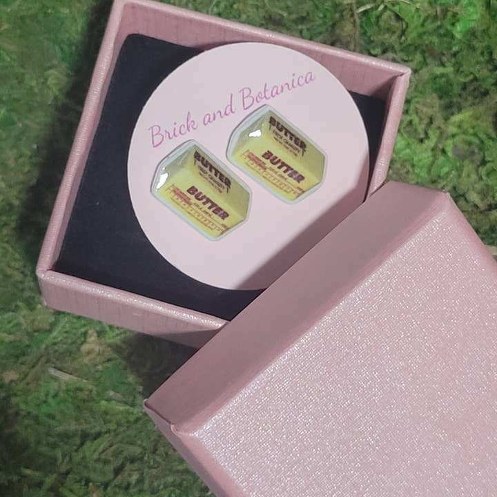 Handmade nickel free stick of butter stud earrings for wholesale by Brick and Botanica