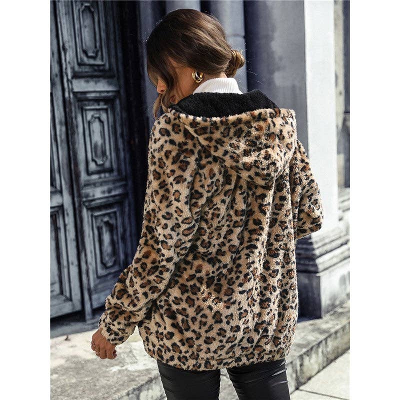 Long Sleeves Hooded Zipper Leopard Printed Outerwear for wholesale on Faire5