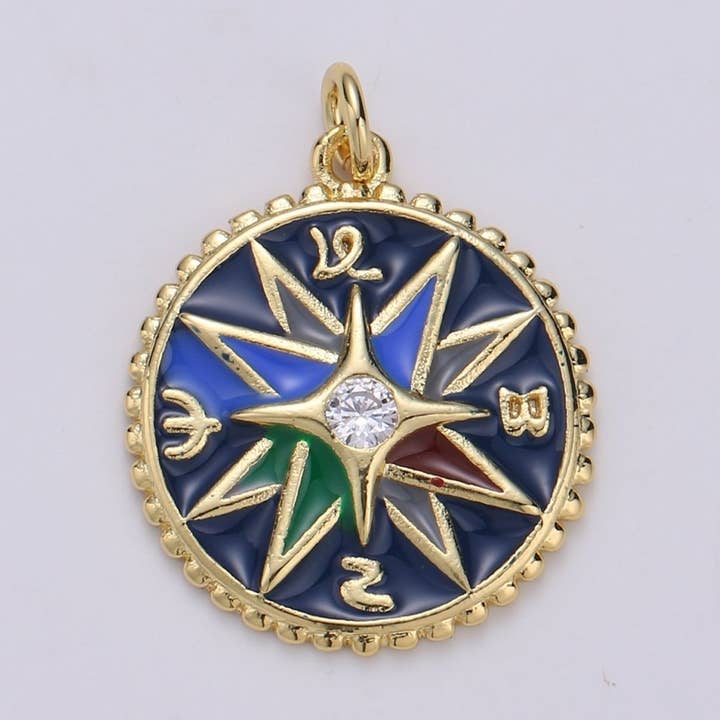 Pingentes de esmalte 24K Banhado a Ouro pingente de bússola, pingente de Epóxi Azul, pingente talismã Joalharia de Viagem Aventura Colar Inspirado por Designer D-866 por atacado de Aim Eternal