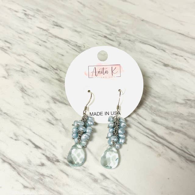 Anita K By Blushing Pink – wholesale Dangle earrings – Freshwater Pearl Cluster with Faceted Teardrop on Ear Wire0