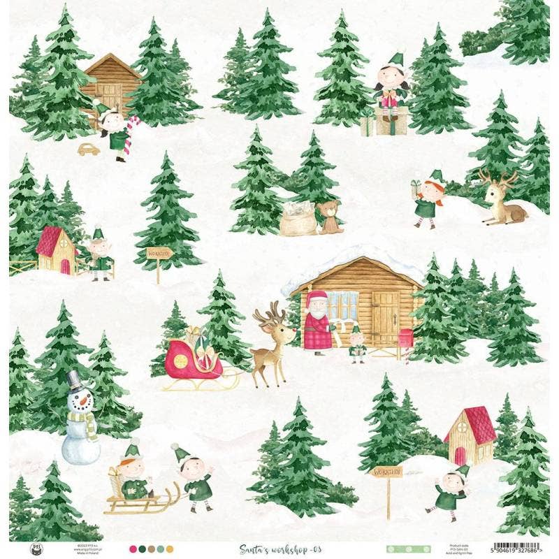 P13 - Wholesale Flat Wrap - Paper Santa'S Workshop 03, 12X12"1