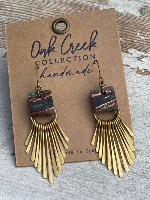 Leather Strap w/Hammered Metal Fringe Earring 2” - 10 Colors for wholesale by Oak Creek Collection Handmade